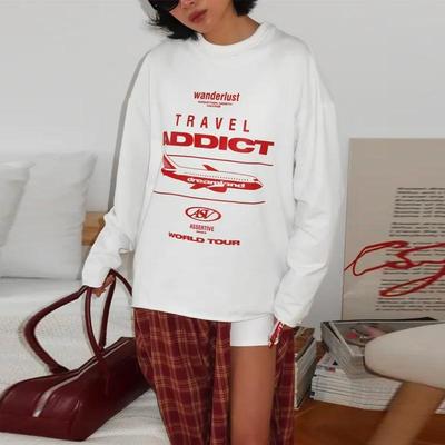 Футболка с принтом, индивидуальный уличный дизайн, женская рубашка с круглым вырезом и длинными рукавами, хлопковая рубашка Harajuku для поездок на работу, свободная повседневная рубашка для весны и осени