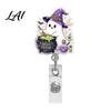 Halloween Office Decor Retractable Badge Reel Ghost Black Cat And Pumpkin Design Acrylic Id Reel 360 Degree Rotating ID Holder for Nurses Staff Card