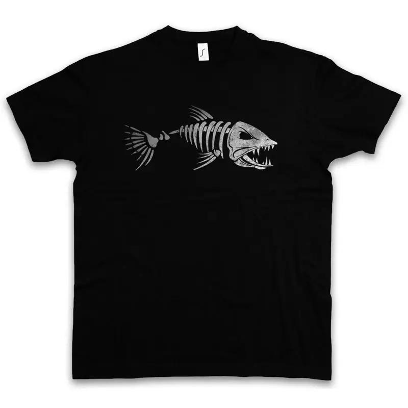 Fish Skeleton T Shirt Fishing Fisher Rod Pole Bone Hunting River Sea And Line