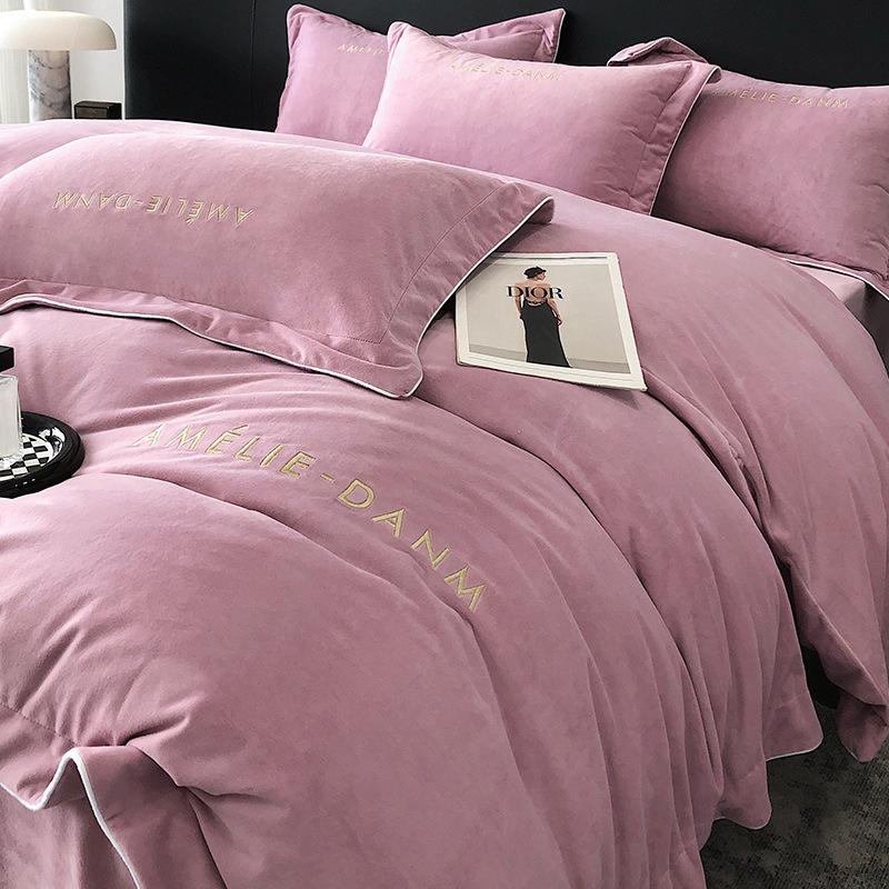 Класс А, детский бархатный комплект из четырех предметов, детский бархатный однотонный комплект из молочного бархата с вышивкой, комплект из трех предметов, фланелевая простыня, пододеяльник, пододеяльник