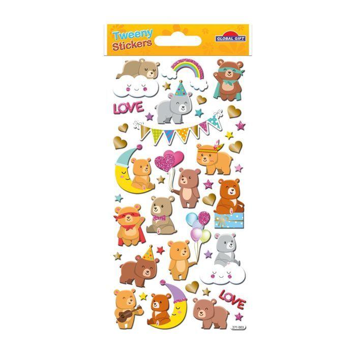 Reusable Stickers - 3D Relief - Party Bears - Glitter