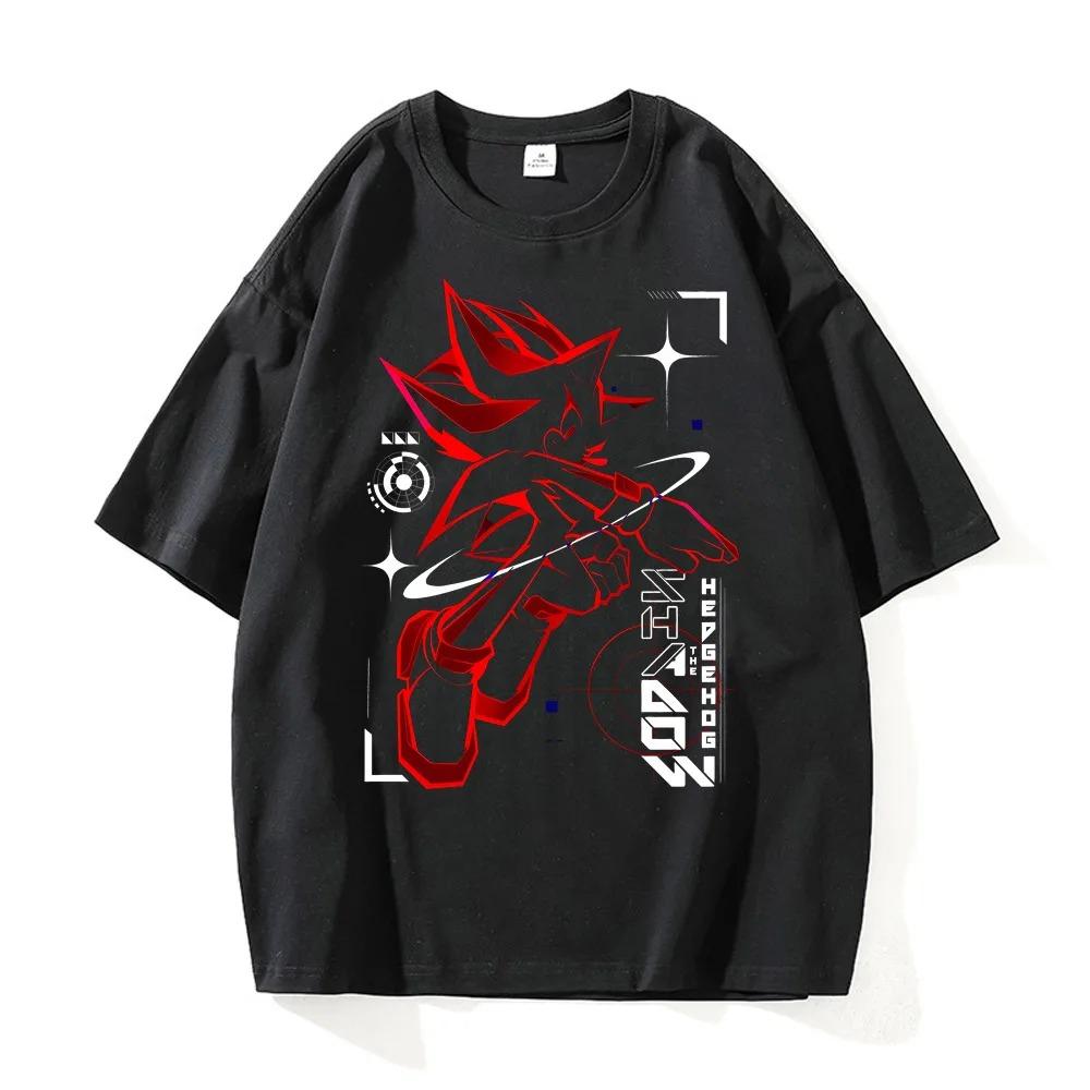 Т-shirt с классическим графическим принтом Ежик Соник Мужская Женская Хлопковая Свободная Повседневная Футболка Модная Уличная Одежда Ветровка Свободного Кроя Топы