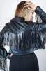 Genuine Lambskin Leather Black Fringe Handmade Stylish Women Cropped Jacket