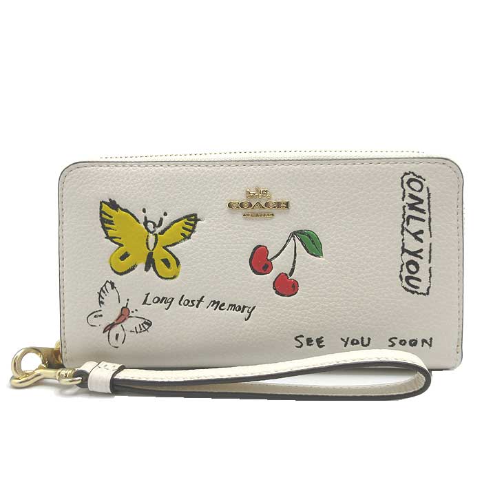 Coach long zip-around wallet leather sketch print strap CAX11 IMCAH (chalk multi) outlet ladies free shipping.