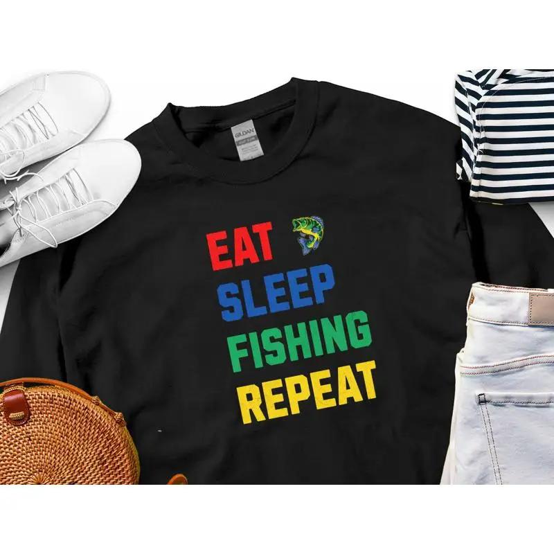 Eat Sleep Fishing Repeat T Shirt Funny Lover Fisherunisex Saying Angler Birthday Present Fish Catching Humor Top