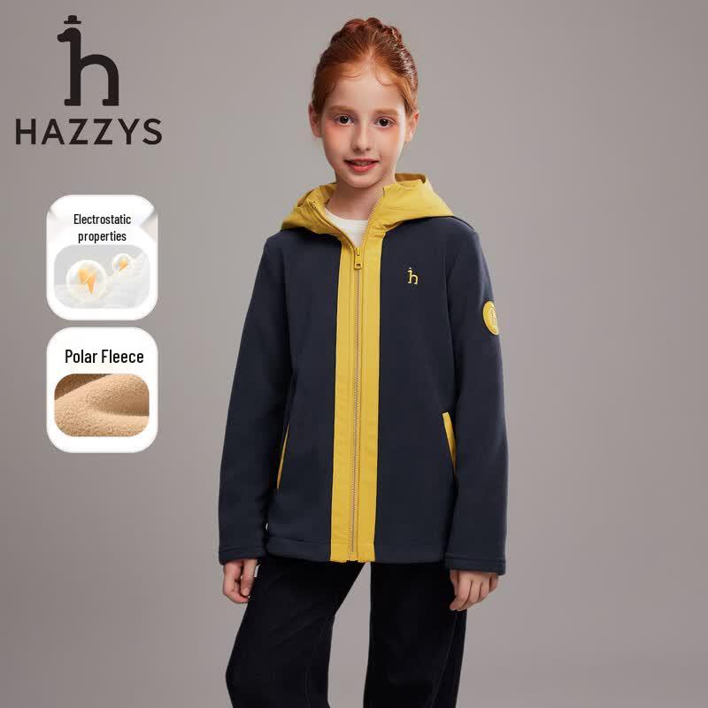 Детская флисовая куртка с капюшоном в стиле колор-блок HAZZYS