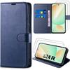 Case + 2 Tempered Glasses for Samsung Galaxy S24 FE (not for S24), Protection Wallet PU Leather Navy Blue