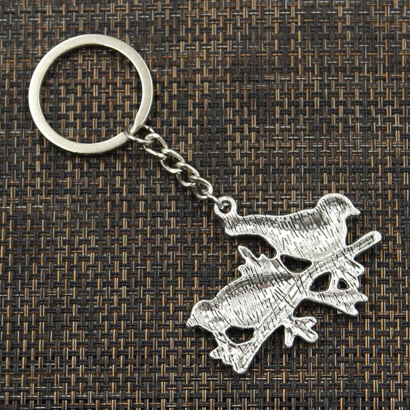 Fashion 30mm Key Ring Metal Key Chain Keychain Jewelry Antique Silver Color Plated Magpie Bird Stand Branch 42x49mm Pendant