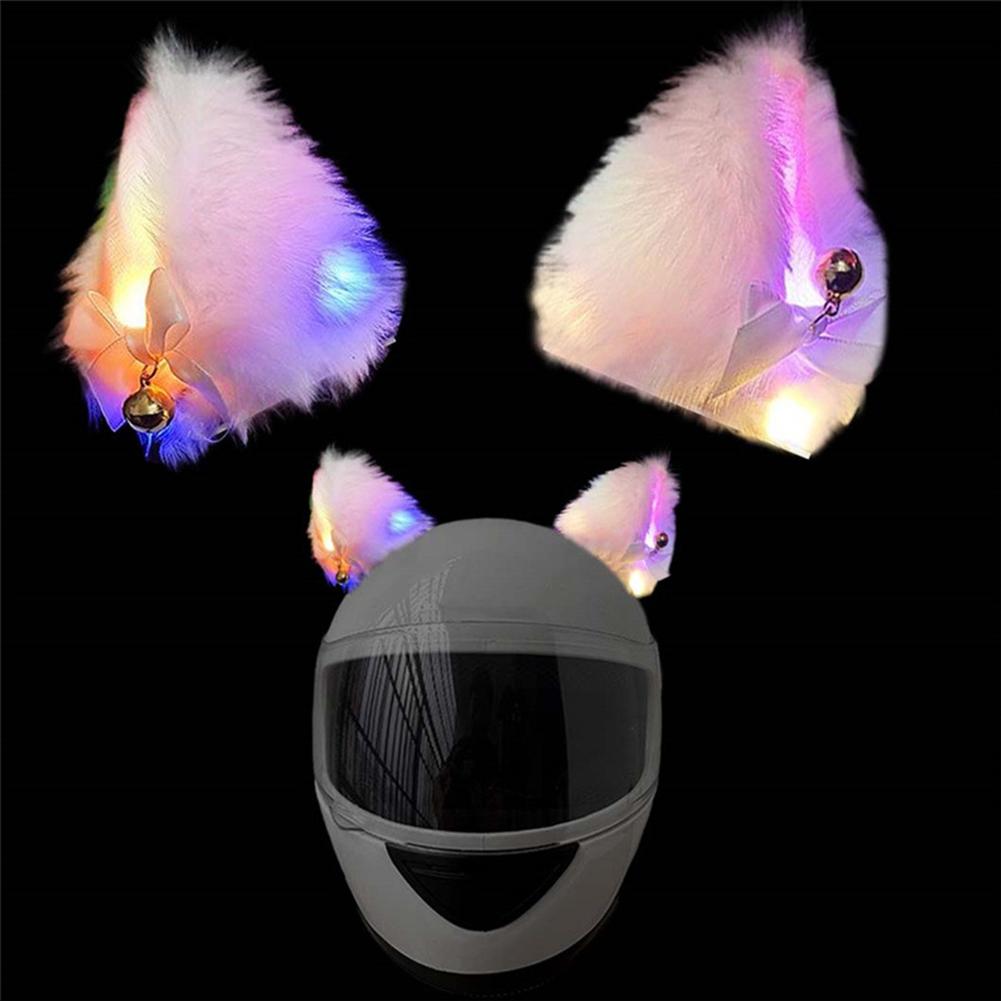 2 шт., украшение для мотоциклетного шлема в виде кошачьих ушей с цветной светодиодной подсветкой, плюшевый шлем для мотокросса, полнолицевой шлем для бездорожья, декор