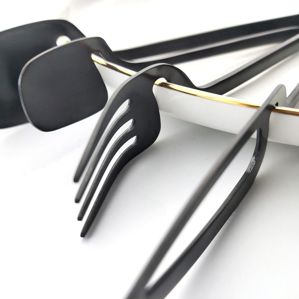JANKNG Matte Black Dinnerware Sets Kitchen Decor Spoon Fork Knife Tableware Set Gold Cutlery Ice Cream Soup Coffee Use