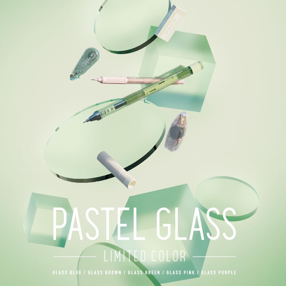 Tombow MONO x PiT Pastel Glass Purple Stationery Set x Mechanical Glue Correction 2 x Colored 7-Piece (2 0.5mm Pencils, Eraser, Stick, Tape, Pens)