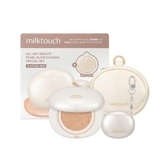 Набор с кушоном Milk Touch All Day Skin Fit Pearl Glow 03 Натуральный Бежевый (Основной продукт 13 г + Мини-пакет 2 г в комплекте)