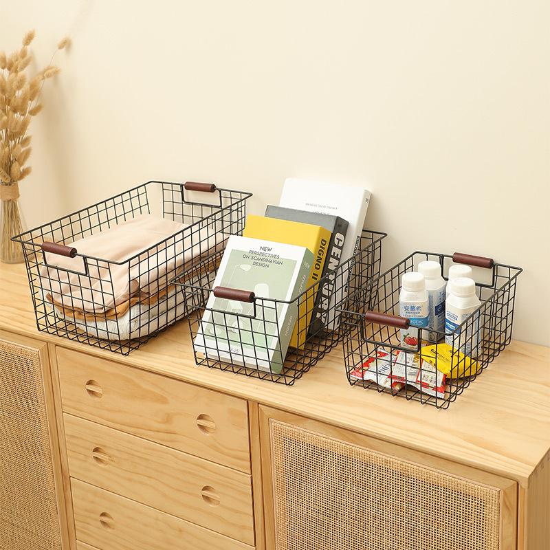 Japanese Wrought Iron Storage Basket Household Simple Bathroom Snacks Desktop Organizer Books Holder Kitchen Sundries Container