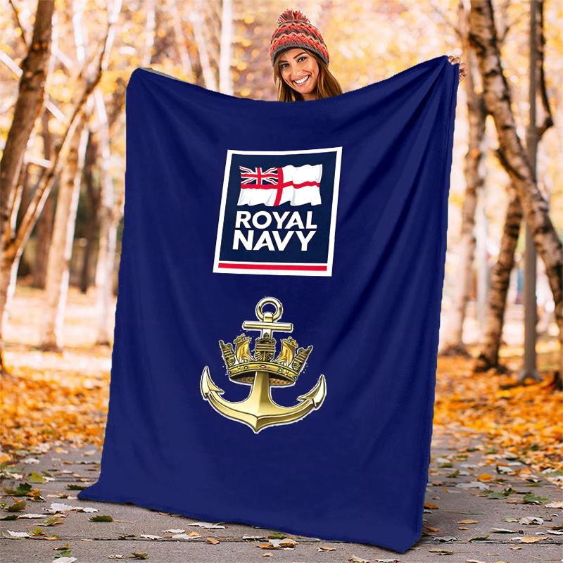 Royal Navy Flannel Blanket Soft All-Season Throw, Design for Camping, Car Travel, Hiking Sofa, Bed, Office Perfect Gift for Parties