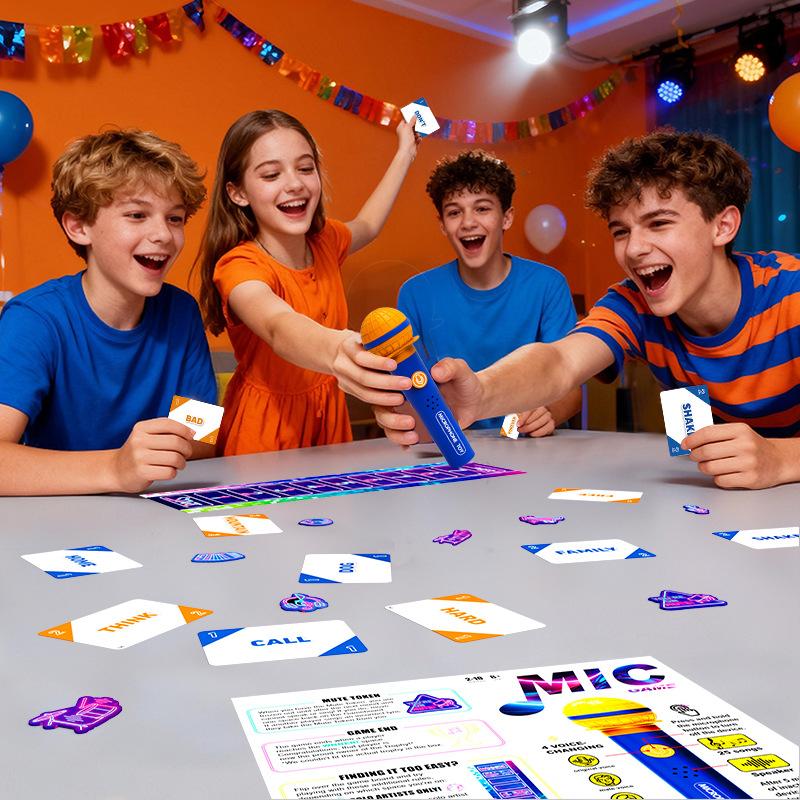 Microphone Music Board Game , Drop The Karaoke Mic Party Games For Adults, Teens, Family, 2-10 Players - Pass The Mic With 280 Song Lyrics (140 Cards)