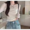 Women's Mesh Pleated Slim-Fit Long-Sleeve Top, Spring/Summer Trendy Design