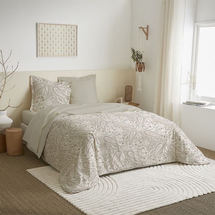 Parure de couette 3 Pièces réversible pour lit 240 x 220 cm "Cachemire Naturel" Coton Pur