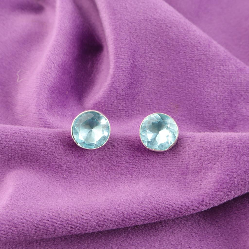 Sky Blue Topaz Gemstone Sterling Silver Birthday Stud Post Sisters Gift Earrings EE-150-15