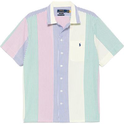 Polo Color Block Logo Рубашка с коротким рукавом свободного кроя на пуговицах Мужские рубашки Небесно-голубой 710964421-001