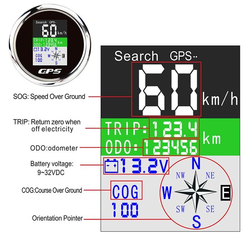 Универсальный цифровой GPS-спидометр-одометр 85 мм с GPS-антенной, TFT-экраном, водонепроницаемым вольтметром для лодки, автомобиля, мотоцикла 12 В