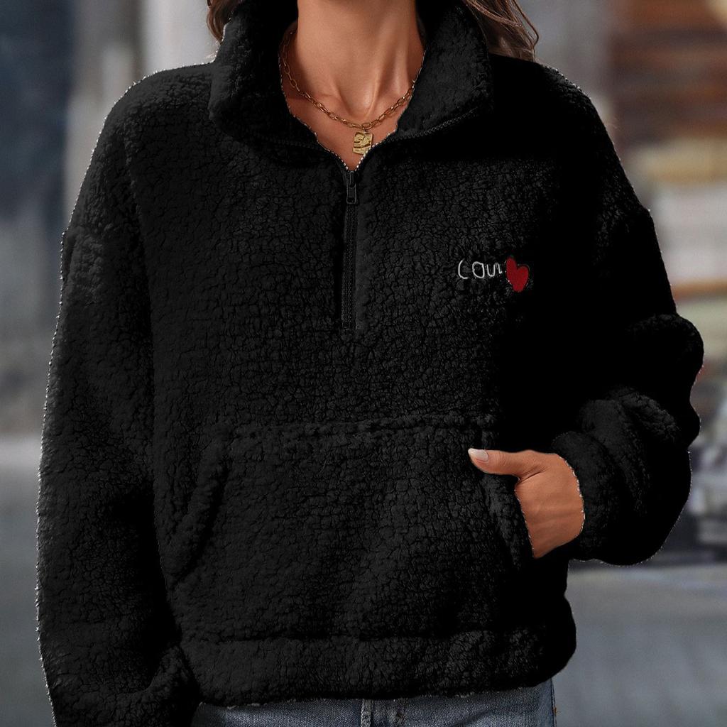 Women's Oversized Fleece Sweatshirt With Pocket Winter Sherpa Pullover Long Sleeve Quarter Zip Comfortable Fuzzy Warm Casual Outerwear Tops for Women
