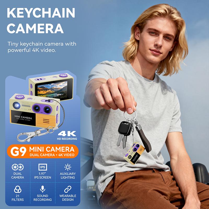 G9 Dual-lens 4K Retro Mini Keychain Thumb Camera Built-in Flash Outdoor Sports CameraVideo Shooting Children Multiple Filters Camera CCD Camera
