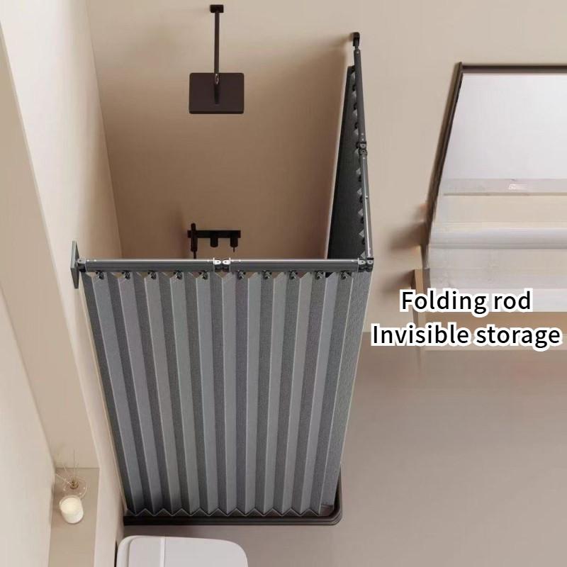 High-end Shower Invisible Waterproof Shower Partition Supplies Bathroom Dry Wet Separation Shower Curtain Rotating Folding Curtain