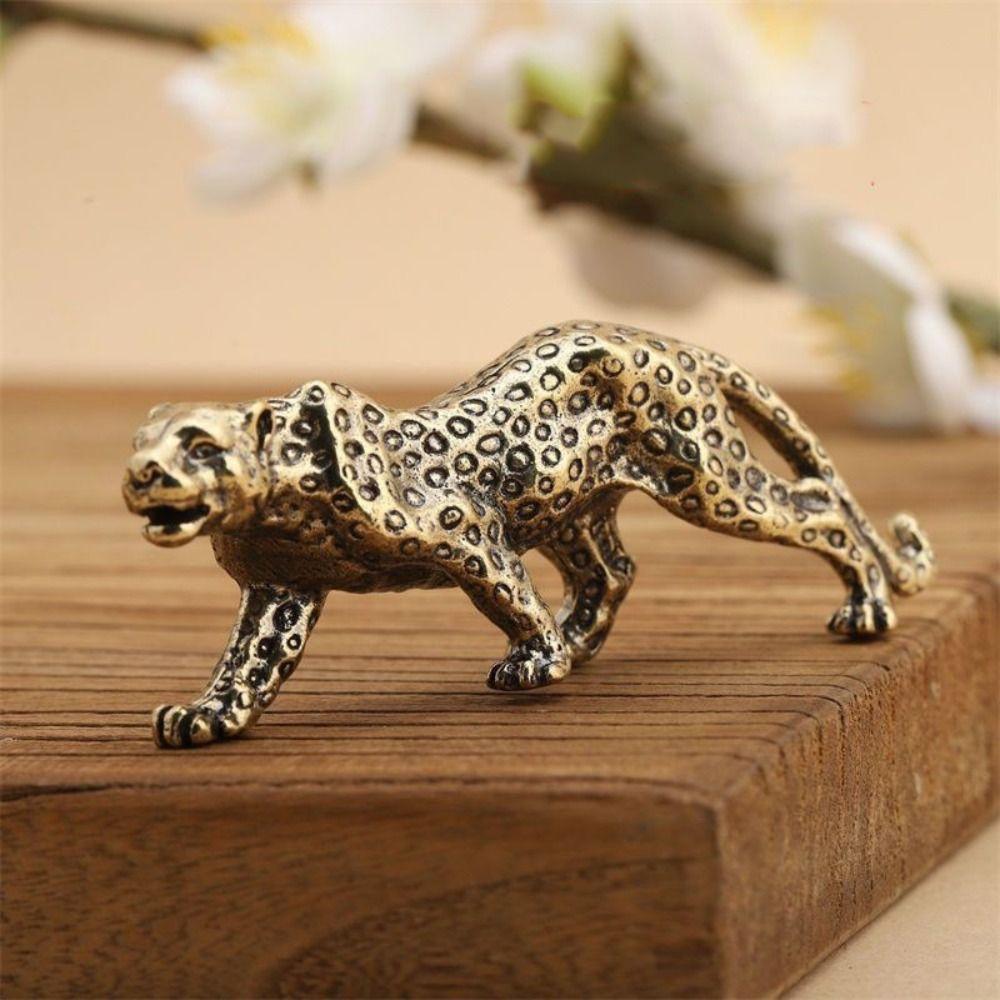Lucky Animal Cheetah Small Statue Solid Brass Leopard Miniatures Leopard Figurines Collectibles