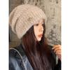 Autumn and Winter Korean Style Large Head Circumference Loose Knitted Pile Hat Showing Face Small Warm and Thickened Ear Protection Hat