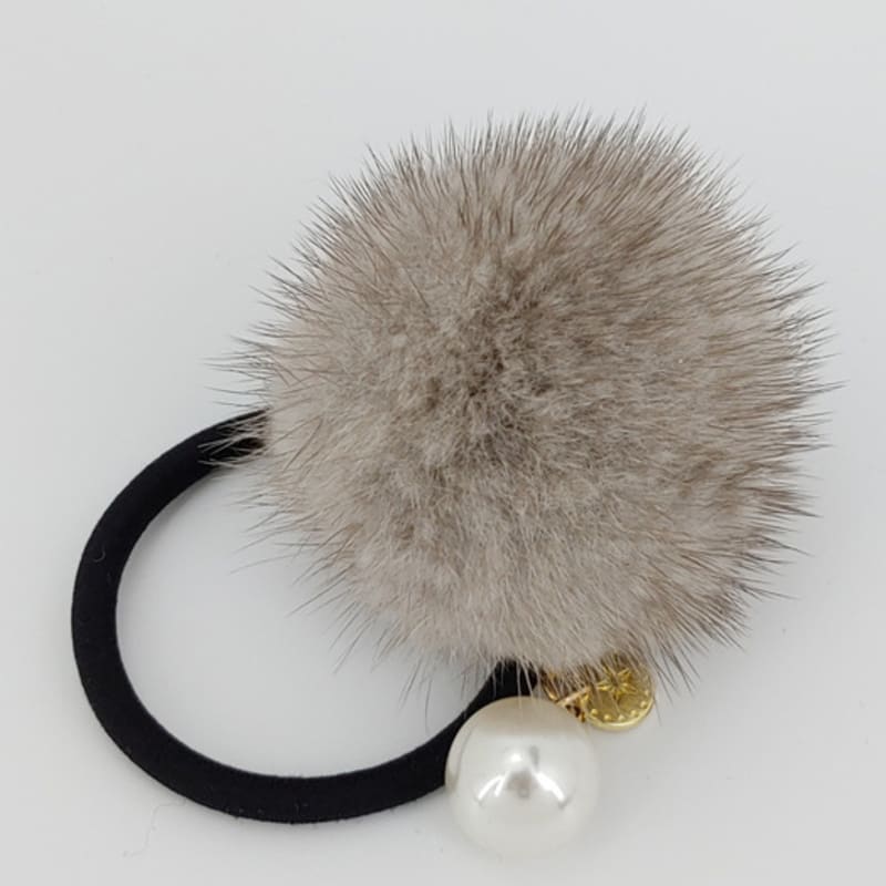 LALA Натуральная норковая резинка для волос с помпоном - Коричневый