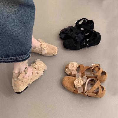 Туфли Мэри Джейн женские весна 2025 ремешки на щиколотке балетки французские с мелким вырезом ретро плоские туфли