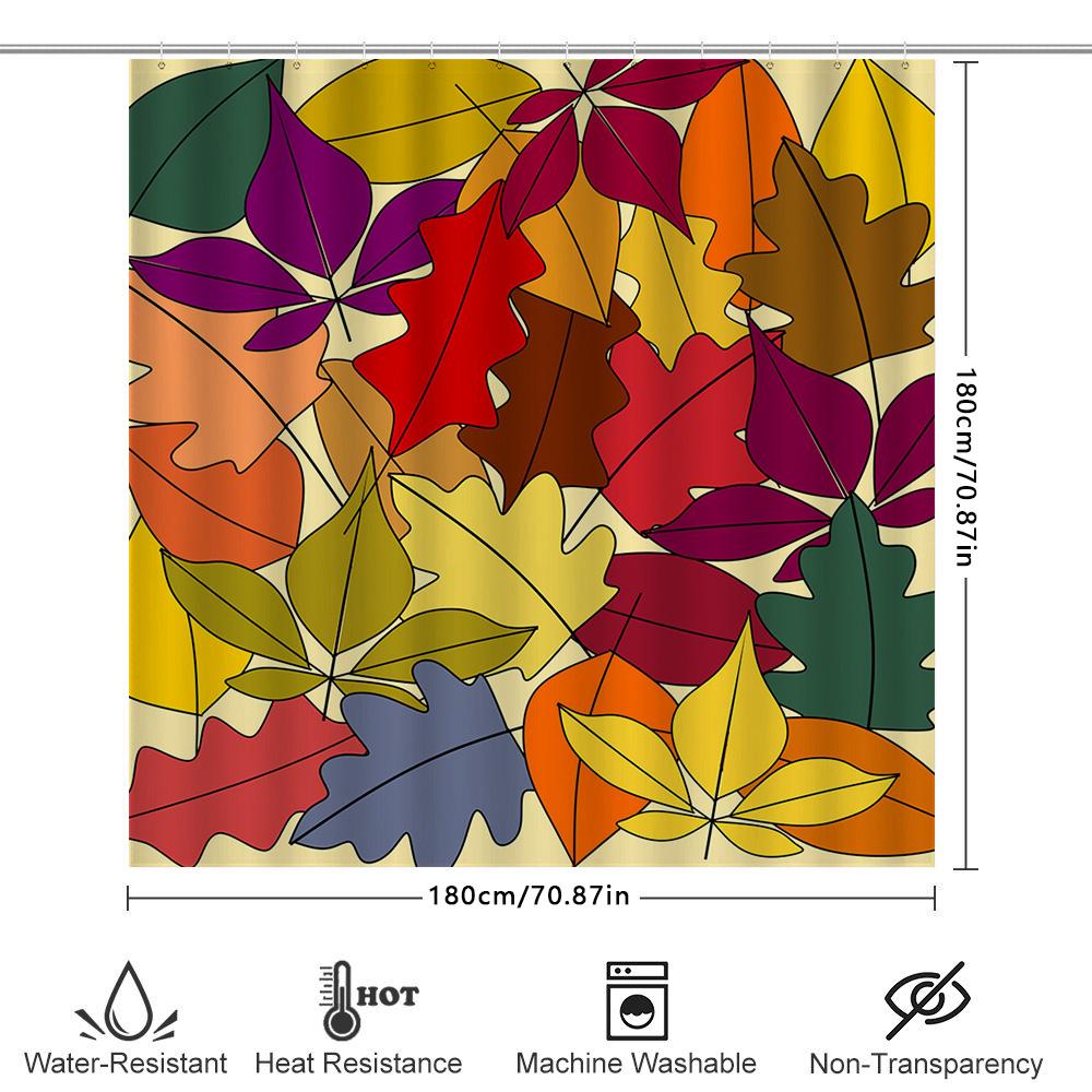 Красочная осенняя листва Занавеска для душа Современный декор для ванной комнаты с водостойкой тканью с 3D-принтом Идеально подходит для осеннего улучшения дома