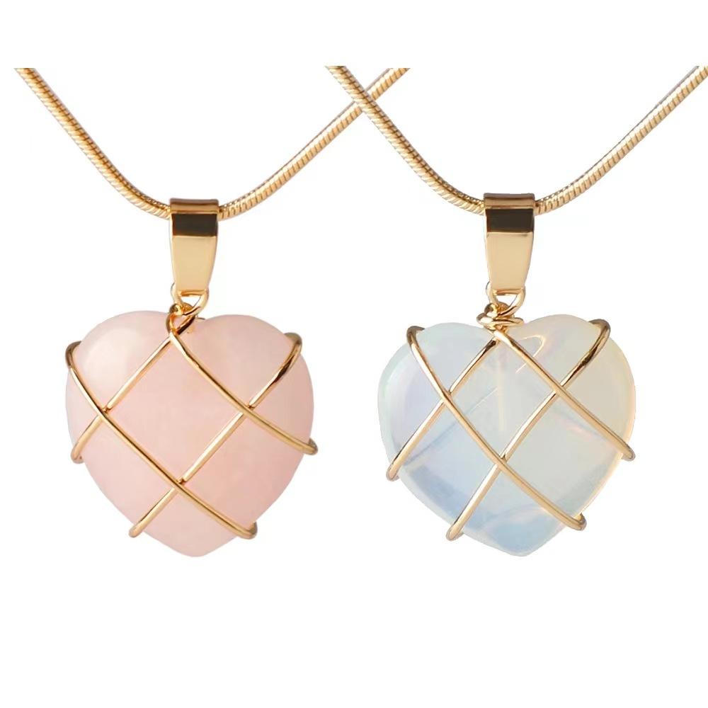 Ожерелье с опаловым сердцем, ожерелье с замком для женщин и девочек, ожерелье из розового кварца, ожерелье Барби, ювелирные аксессуары, подарок