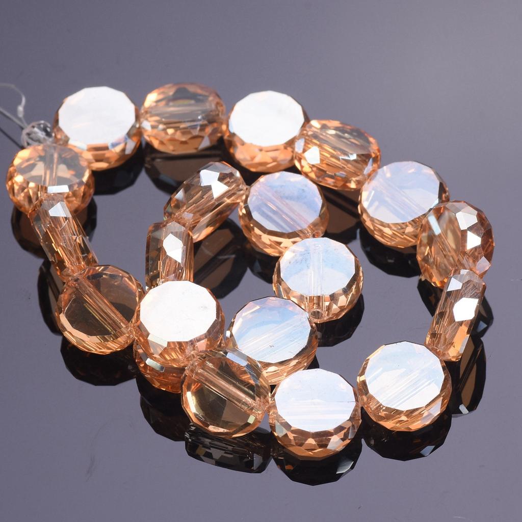 10pcs 10mm 12mm Flat Round Faceted Crystal Glass Colorful Plated Loose Beads For Jewelry Making DIY Findings