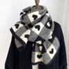 Love Heart Scarf Knitted Scarf Black White Plaid Scarf Thickened Warm Winter Women's Scarves Christmas New Year Gifts