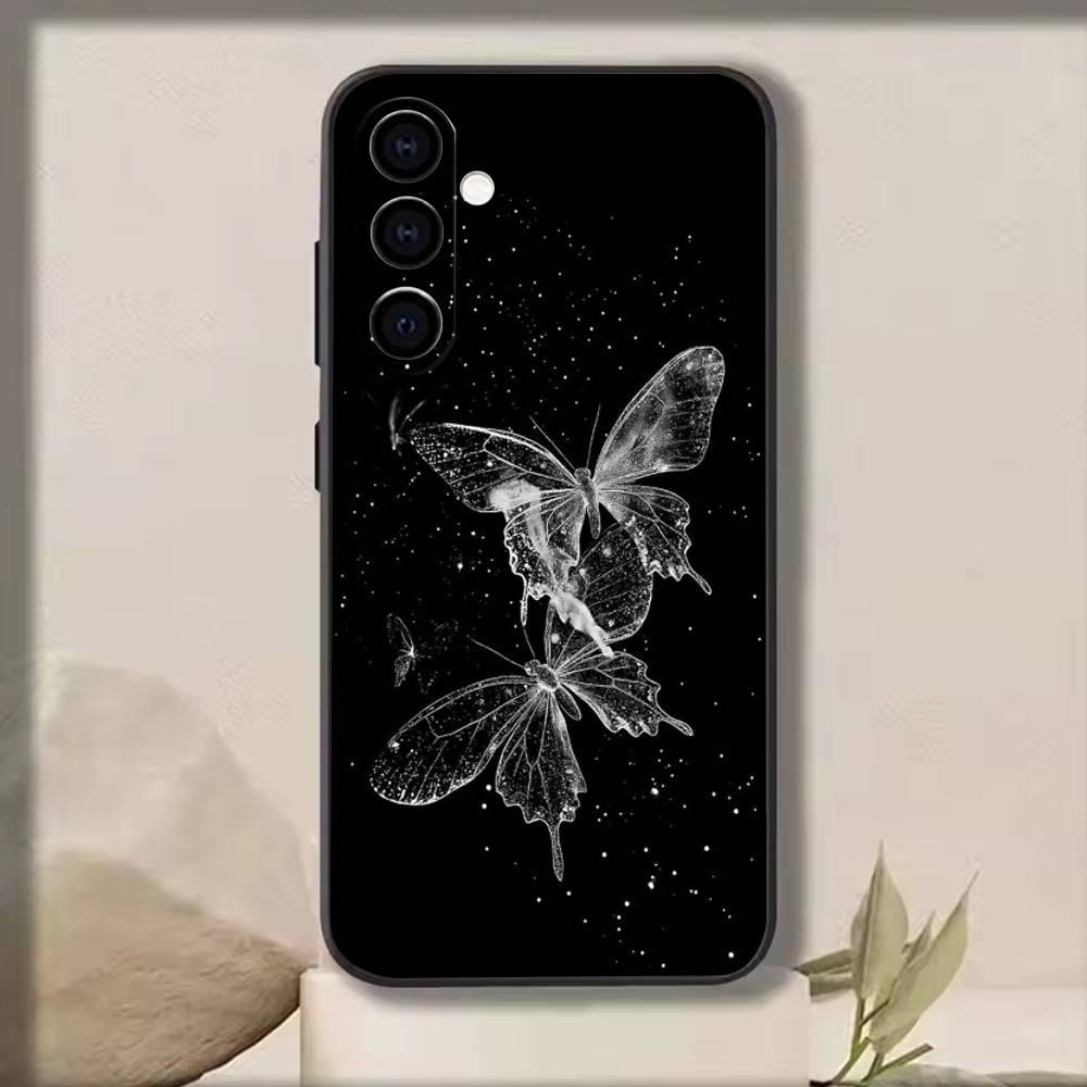 White Butterfly Phone Case For Samsung Galaxy A73,A72,A71,A70,A53,A52,A51,Others Soft Black Cover