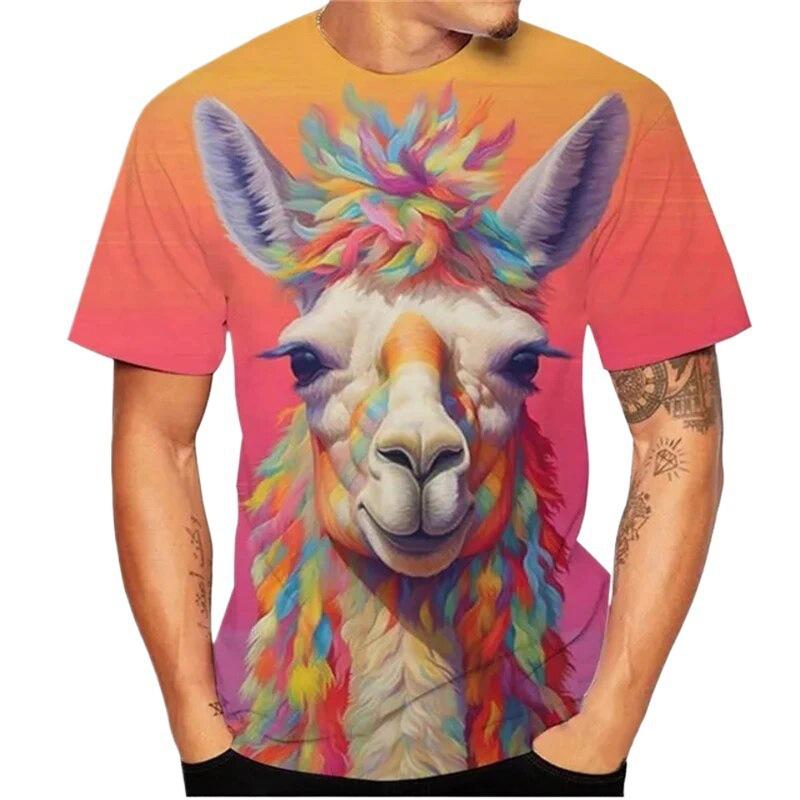 Alpaca Children's T-shirt with Interesting Animal Patterns Casual Loose Personalized Round Neck Short Sleeved Shirt