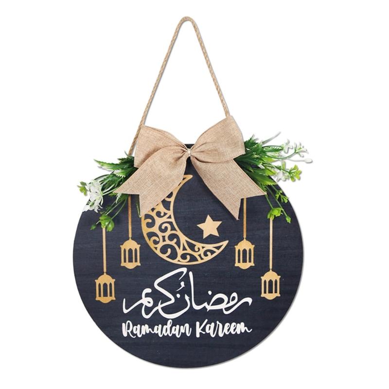 Wooden Welcome Sign Middle Eastern Door Sign Wall Hanging Decoration for Front Door Mantel Wall Moon Festival Decoration