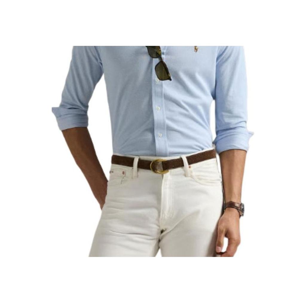 Polo Ralph Lauren Однотонная рубашка с длинным рукавом и логотипом Мужская рубашка Синий 710932545-013