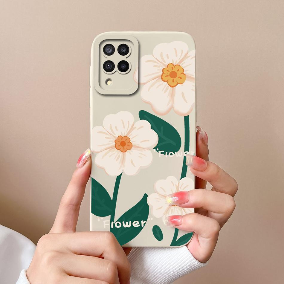 Для Samsung M22 M32 Чехол Расписные Цветы Улучшенный Жидкий Силикон Защита Камеры Задняя Крышка Телефона Для Galaxy M 32 M 22 Fundas