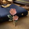 Vintage Rose Flower Brooch For Women Green Leaves Ice Crystal Pink Flower Corsage Pins Elegant Clothing Jewelry Accessories Gift