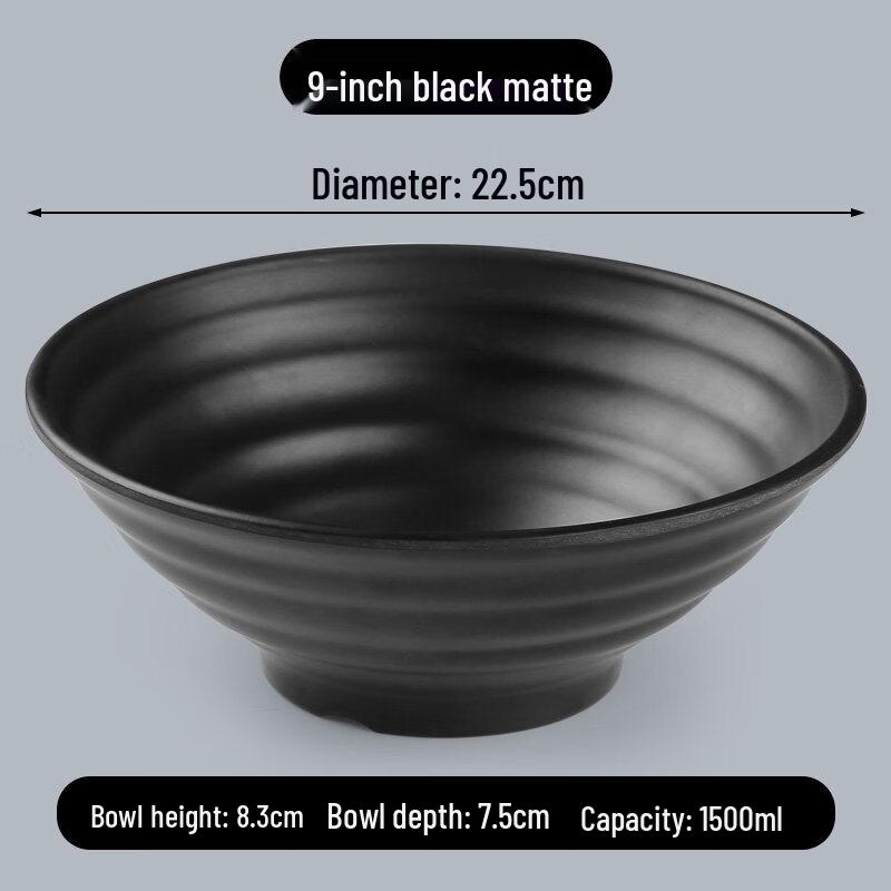 A5 Melamine 9-Inch Black Frosted Soup/Noodle Bowl (10-Pack)