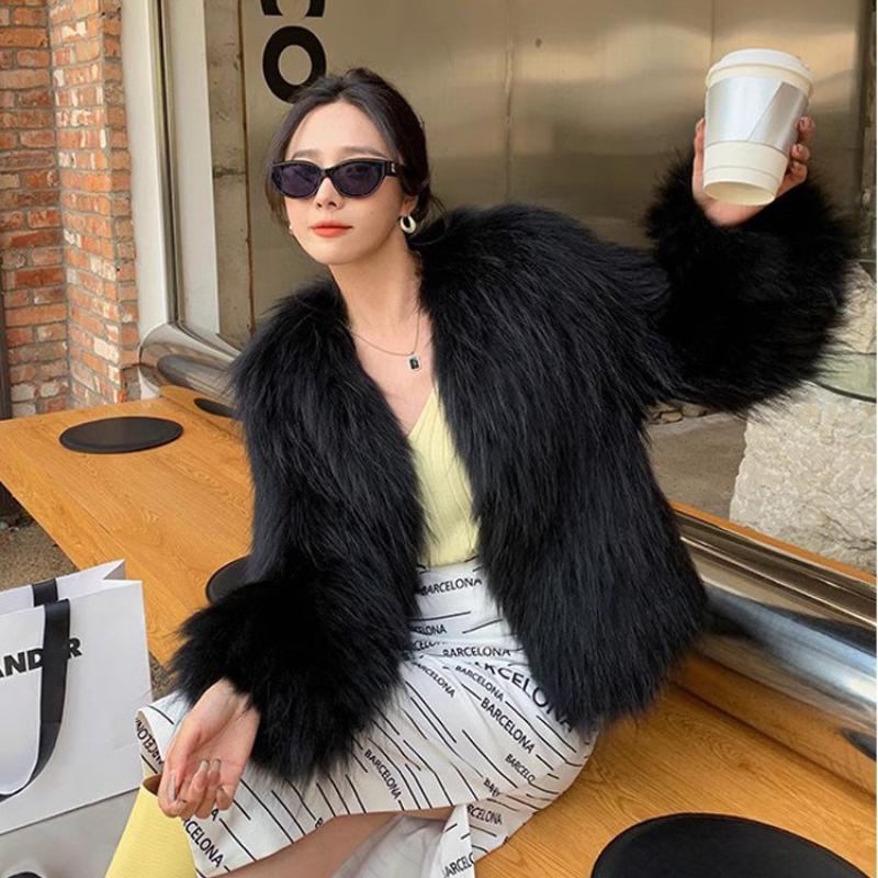 Свободная женская шуба из меха, роскошная утолщенная пушистая куртка с длинным рукавом, теплая осенне-зимняя верхняя одежда из искусственного меха для снега