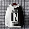 Believe & Stay Comfy Men's Hoodie with Geometric Print Kangaroo Pocket