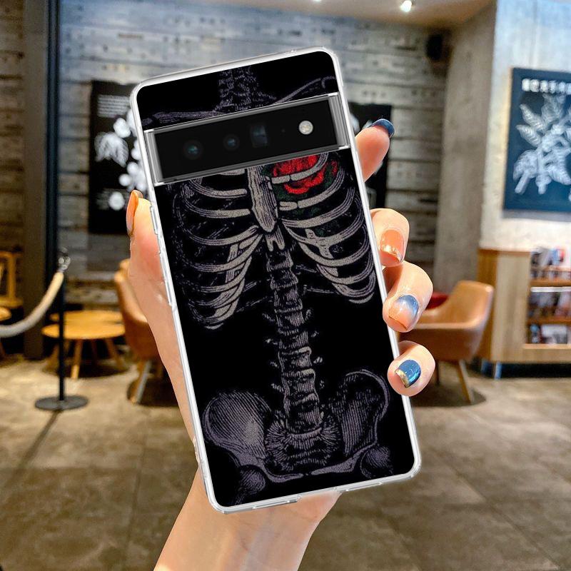 Чехол для телефона Google Pixel 10 9 8 7 6 9A 8A 7A 6A 5 4 5A 4A 3A Pro XL Мягкий прозрачный ТПУ Прозрачная крышка Жесткий Розовый Фиолетовый Череп