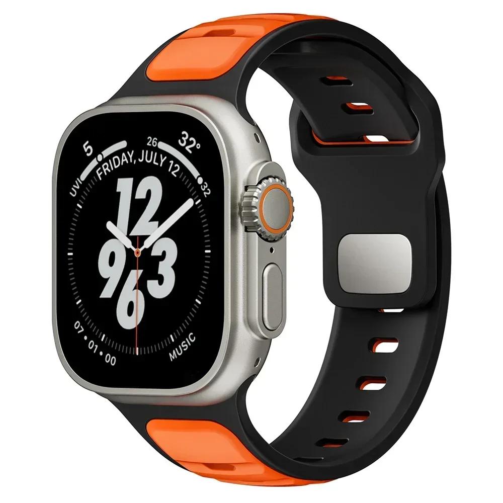 Силиконовый ремешок для Apple Watch 49 мм 46 мм 45 мм 44 мм 42 мм 41 мм 40 мм, мужской спортивный ремешок для iWatch Series 10 9 8 7 6 5 4 Se Ultra 1 2