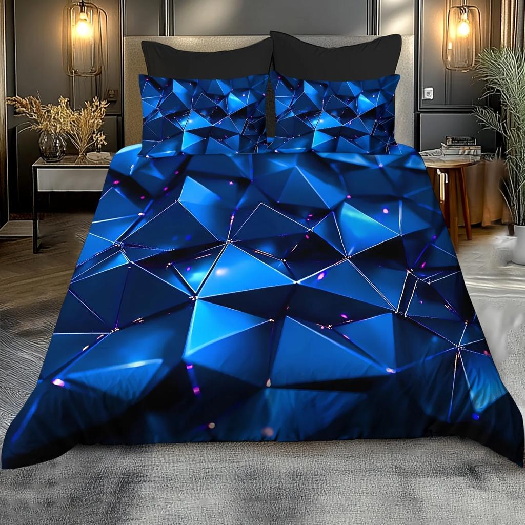 3Pcs Breathable Geometric Pattern Duvet Cover Set, All Season Machine Washable Bedding with Pillowcases Home Decor