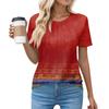 T Shirts For Women Pleated Round Neck Dressy Casual Blouses Printing Short Sleeve Summer Tops Loose Fit
