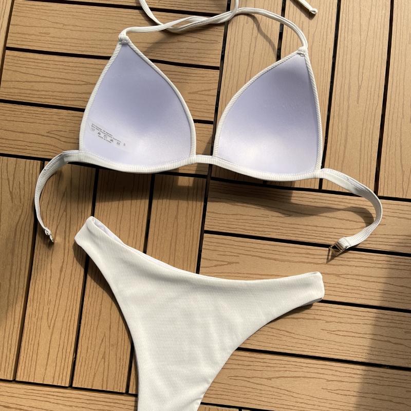 Бикини, сексуальные женские купальники, однотонный комплект бикини с лямкой на шее и жесткой чашкой, бразильская пляжная одежда, купальные костюмы