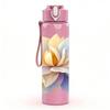 1PC Light Purple Lotus Flower Bloom 750ml Color Plastic Sports Water Bottle Leakproof Flip Straw Lid For Sports Office Home Use